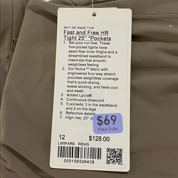 Lululemon - Fast and Free High Rise Tight 25” *Pockets - NWT - Picture 6 of 6